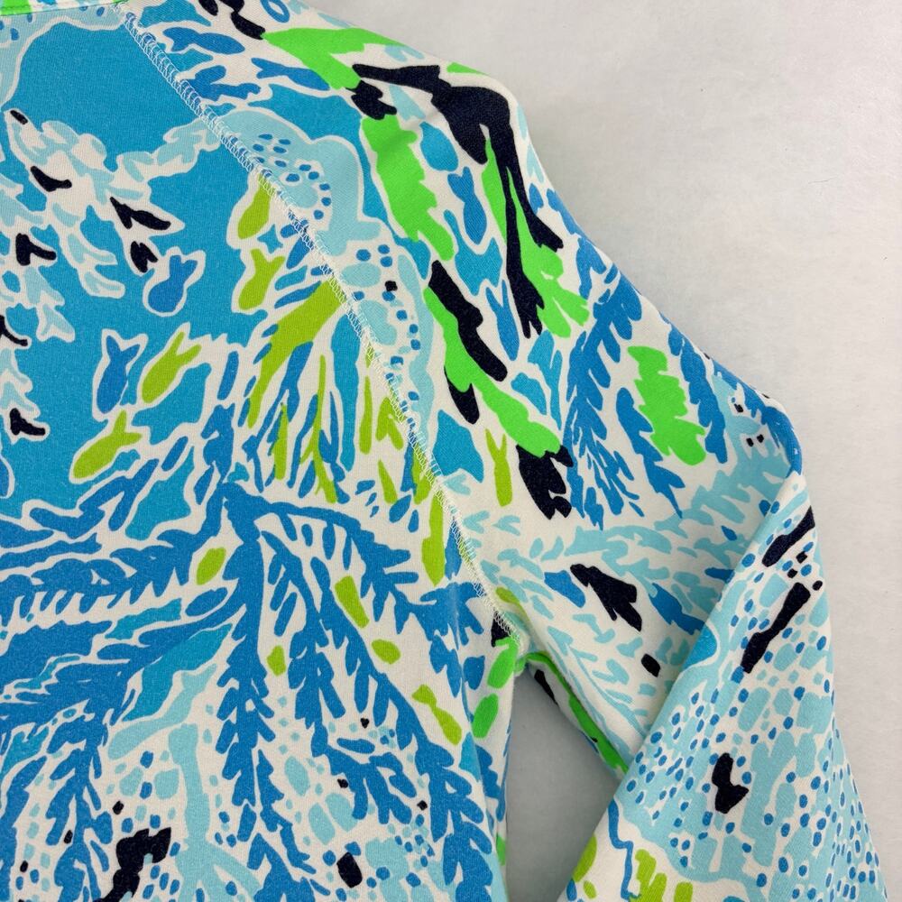 Lilly Pulitzer Half Zip Pullover Top Size M Blue Green Coral Reef Print - Picture 13 of 15